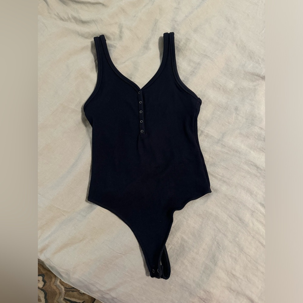 Abercrombie Black Ribbed Henley Bodysuit, Small